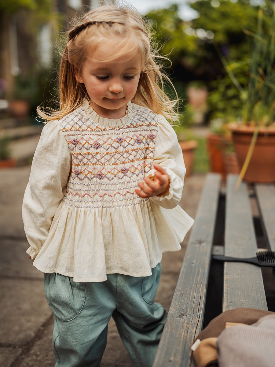 Janelle Hand-Embroidered Blouse, Cream – Happyology