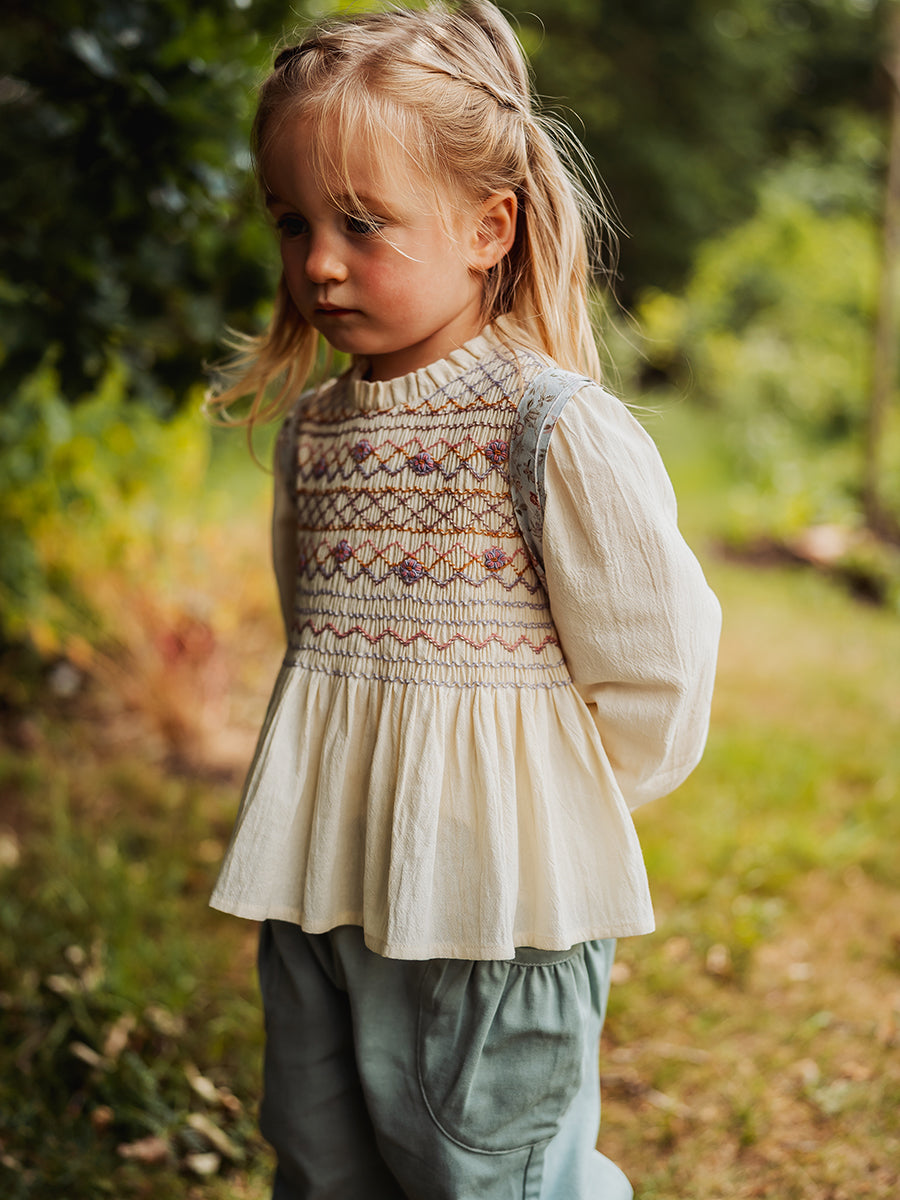 Janelle Hand-Embroidered Blouse, Cream – view 5