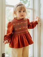 Janelle Hand-Embroidered Blouse, Rust Red – view 4